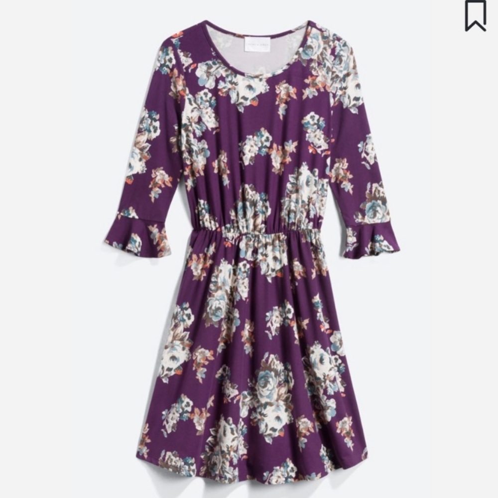 French Grey Floral Dress - Purple Size S